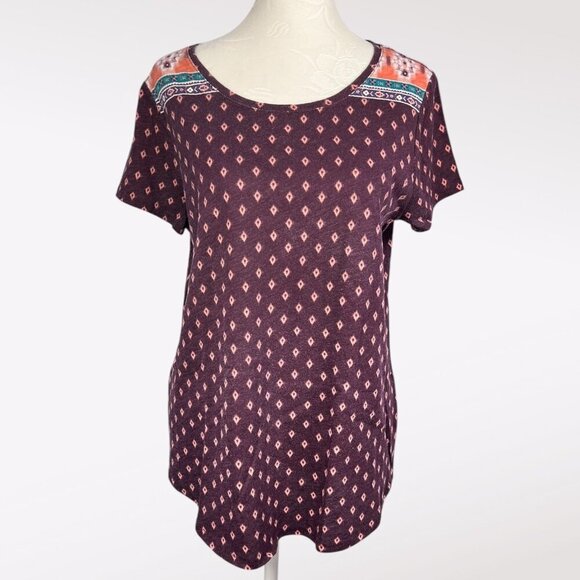 Vintage Sonoma Everyday Tee Short Sleeve Diamond Print Purple Cotton Medium - Picture 1 of 8